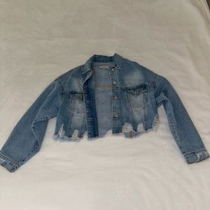 Denim Love Tree cropped jean jacket (small)